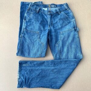 Carhartt Double Front Logger Jeans Mens 30x32 Blue Workwear Relaxed 103328-966